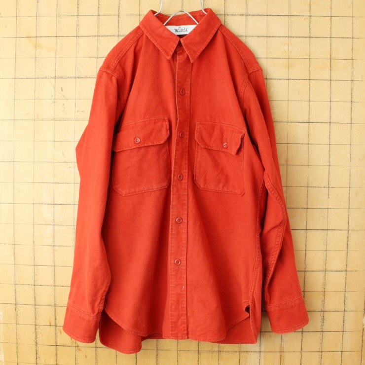 70s 80s USA Woolrich コットン シャモアクロス シャツ レッド メンズML相当 長袖 アメリカ古着