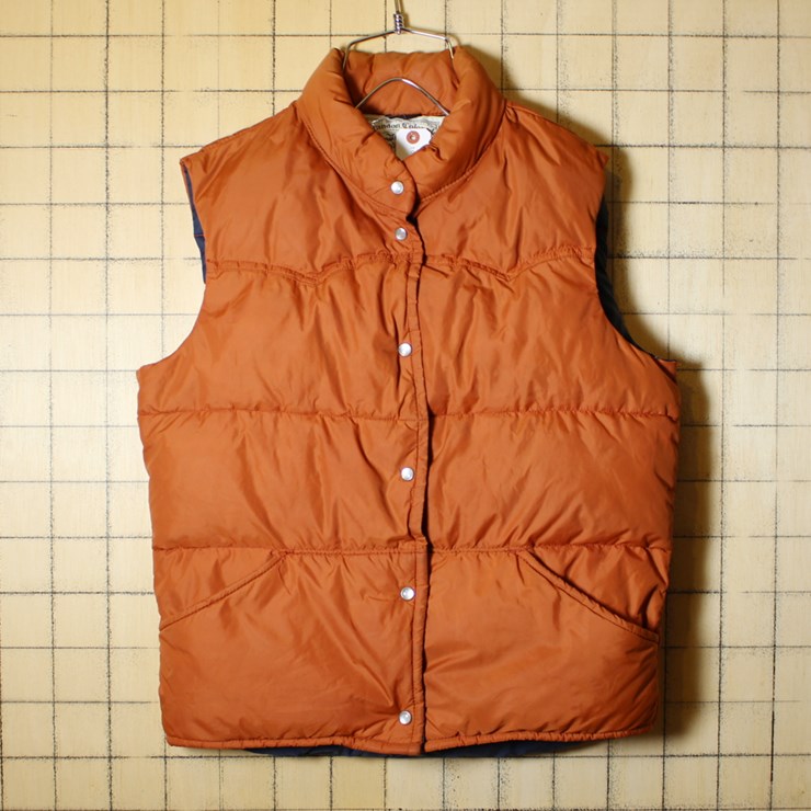 USA製 70s William Barry 古着 ダウン ベスト メンズS レンガ色 オレンジ ウイリアム バリー アウトドア