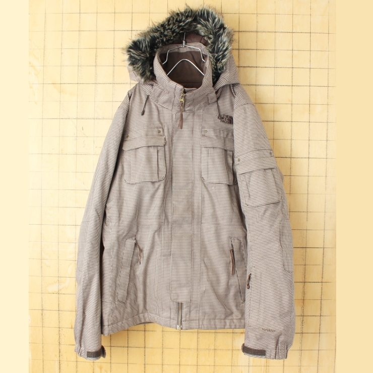 THE NORTH FACE ノースフェイス HYVENT ジップアップ スノージャケット ブラウン レディースM スキー マウンテンパーカー 中綿入 ファー アメリカ古着