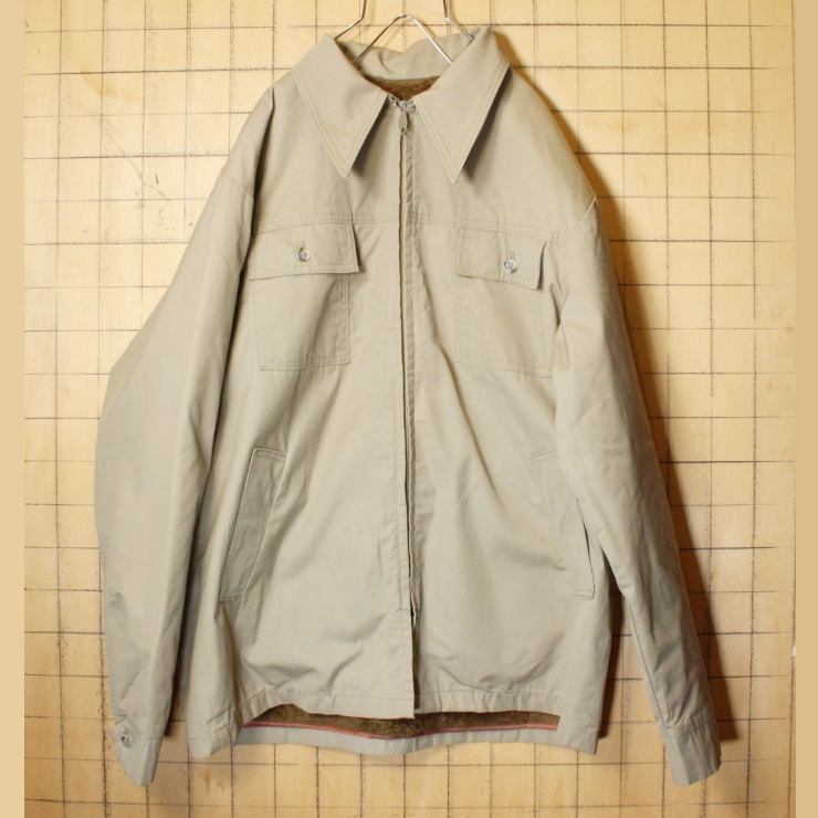 70s USA製 Woolrich ウールリッチ 65/35クロス 裏ボア ジャケット メンズL ベージュ アウトドア ジップアップ アメリカ古着