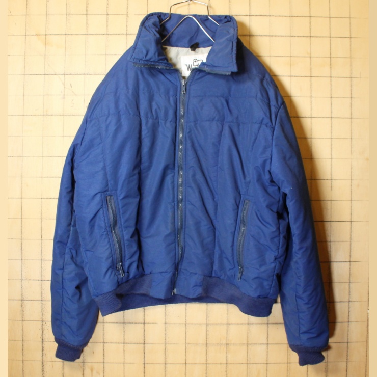 70s USA製 Woolrich ウールリッチ 中綿 ジャケット メンズL ネイビー ブルー アウトドア QUALLOFIL ジップアップ アメリカ古着