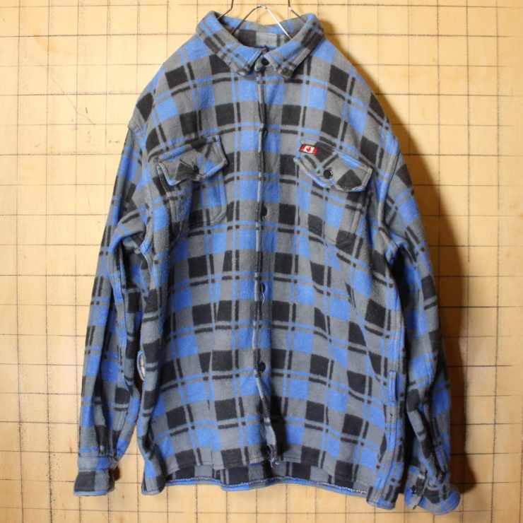 70s カナダ ヘビーフランネルチェックシャツ XL ブルー グリーン ss36