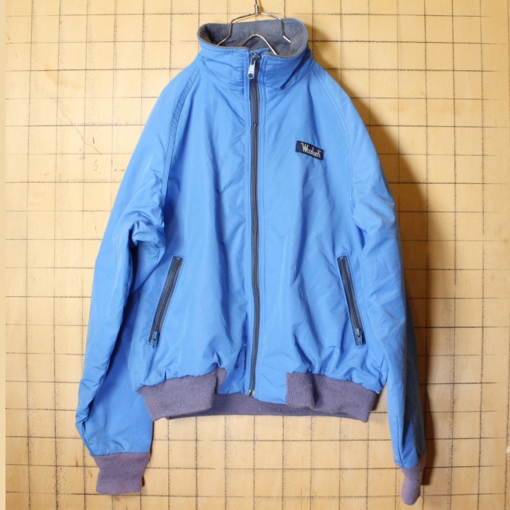 80s USA製 Woolrich ウールリッチ 裏地フリース ナイロンブルゾン メンズML相当 ライトブルー ジャケット アウトドア アメリカ古着