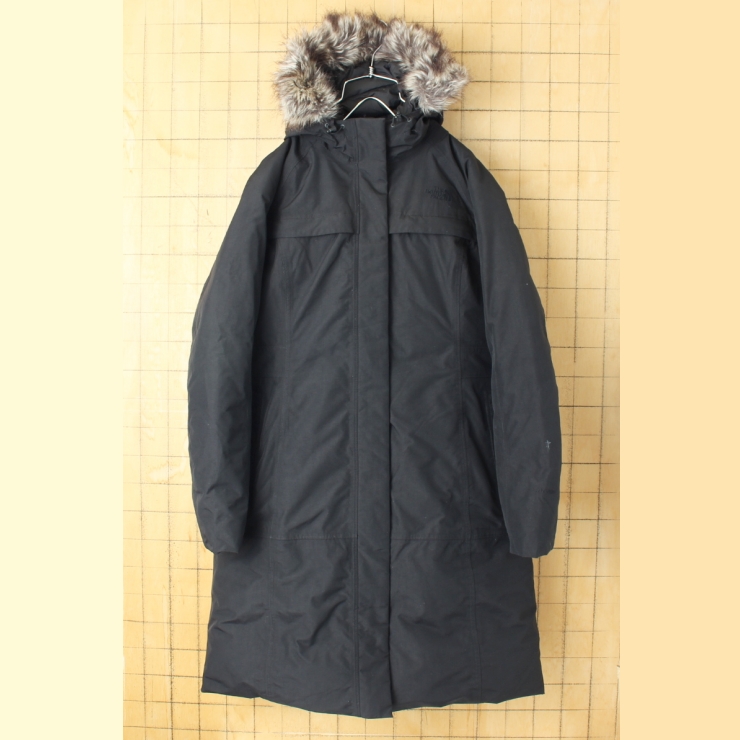 THE NORTH FACE ノースフェイス HYVENT ダウンコート ブラック レディースM ファー フード アメリカ古着