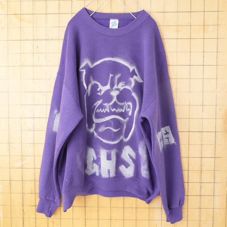 80s 90s USA製 JERZEES ジャージーズ ブルドッグ ステンシルスウェット パープル メンズXL アメリカ古着