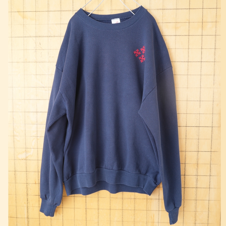 80s 90s USA製 JERZEES ジャージーズ ワンポイント スウェット ネイビー メンズXL 刺繍 アメリカ古着