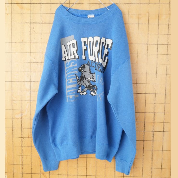 80s 90s USA製 Fruit of the Loom AIR FORCE ACADEMYプリントスウェット ブルー メンズXL アメリカ古着