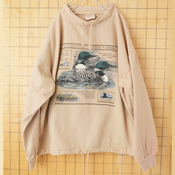90s 00s USA製 HARBORSIDE GRAPHICS ハイネック カモプリント長袖Tシャツ ロンT ベージュ メンズXL アメリカ古着