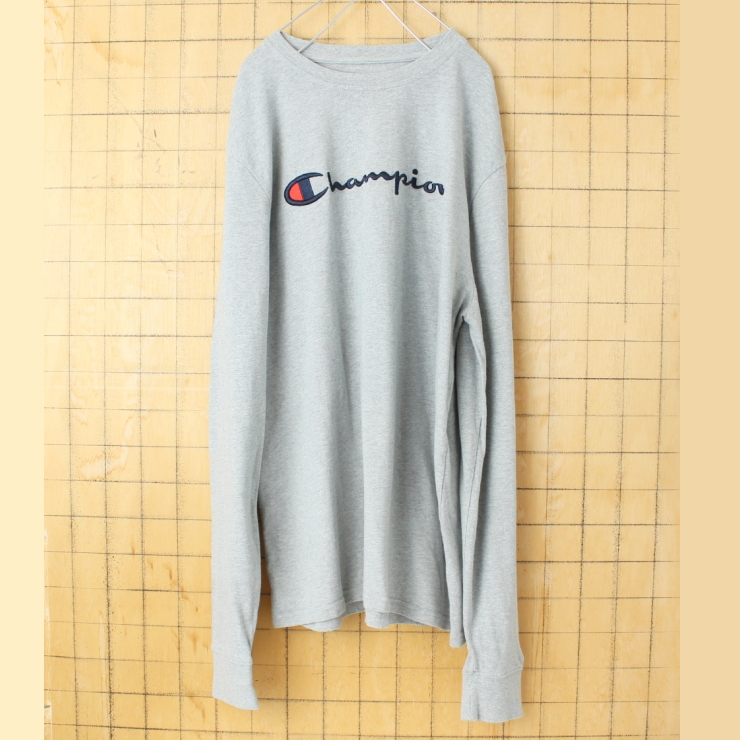 00s USA champion チャンピオン ロゴ刺繍長袖Tシャツ グレー メンズL ロンT アメリカ古着