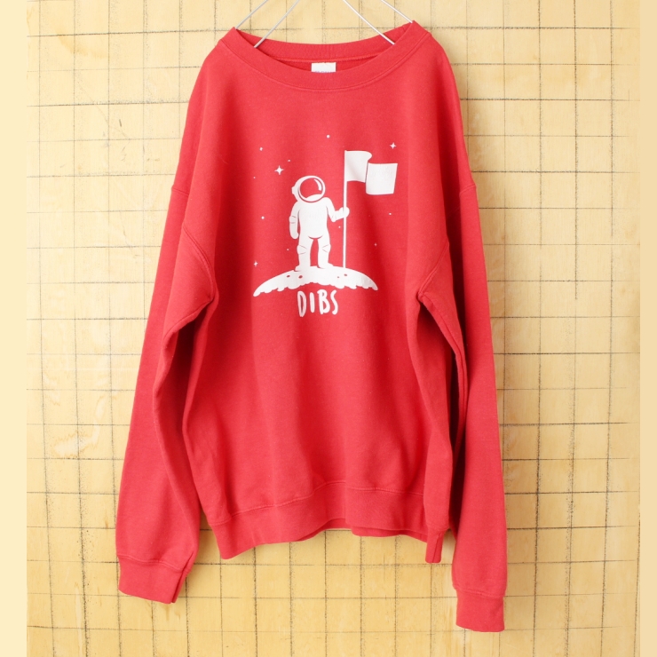USA GILDAN ギルダン OIBS プリントスウェット レッド メンズL 宇宙服 アメリカ古着
