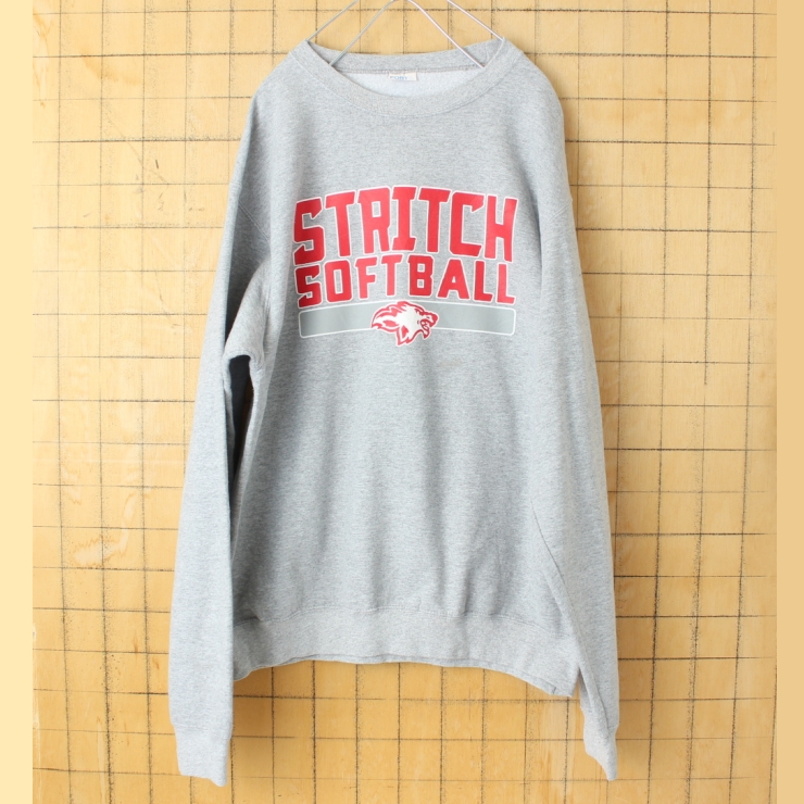 USA PORT&COMPANY STRITCH SOFTBALL プリントスウェット グレー メンズML相当 アメリカ古着