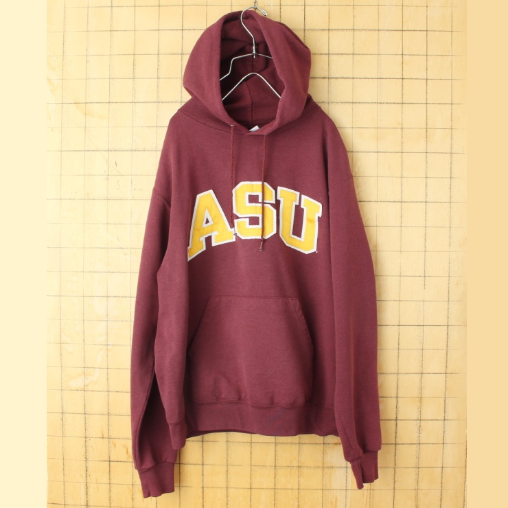 00s USA champion チャンピオン ASU スウェット パーカー ボルドー レッド メンズM ワッペン フーディー アメリカ古着
