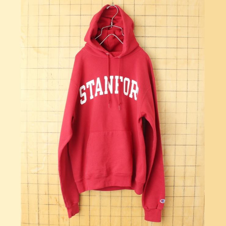 00s USA champion チャンピオン STANFORD スウェット パーカー レッド メンズS フーディー アメリカ古着