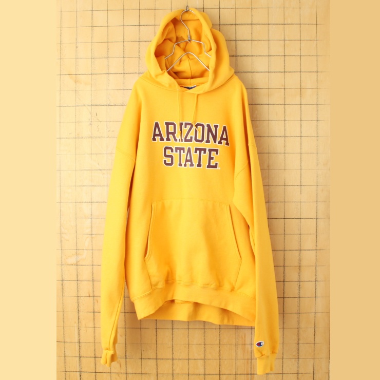 00s USA champion チャンピオン ARIZONA STATE スウェット パーカー イエロー メンズL フーディー アメリカ古着