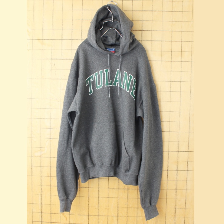 00s USA champion チャンピオン TULANE スウェット パーカー グレー メンズM フーディー アメリカ古着