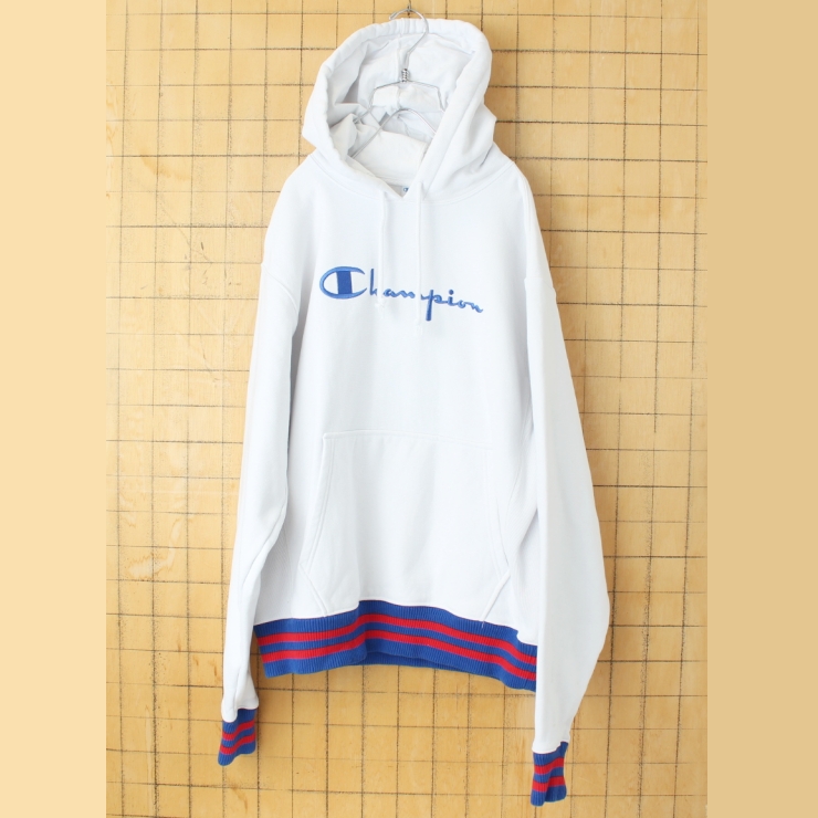 00s USA champion チャンピオン リバースウィーブスウェットパーカー フーディー ホワイト メンズM 刺繍 アメリカ古着