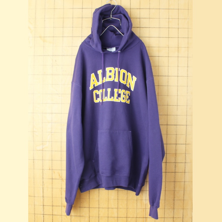 00s USA champion チャンピオン ALBION COLLEGE スウェット パーカー パープル メンズXL フーディー アメリカ古着