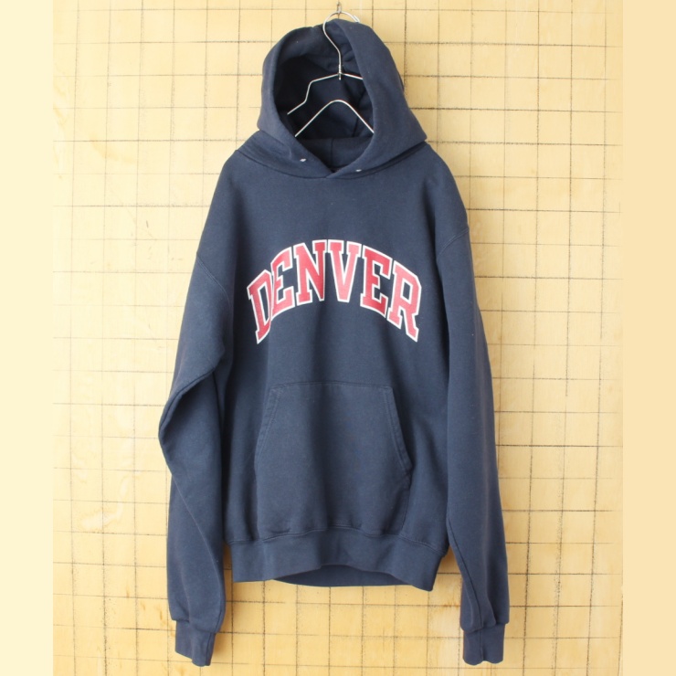 00s USA champion チャンピオン DENVER スウェット パーカー ネイビー メンズS フーディー アメリカ古着