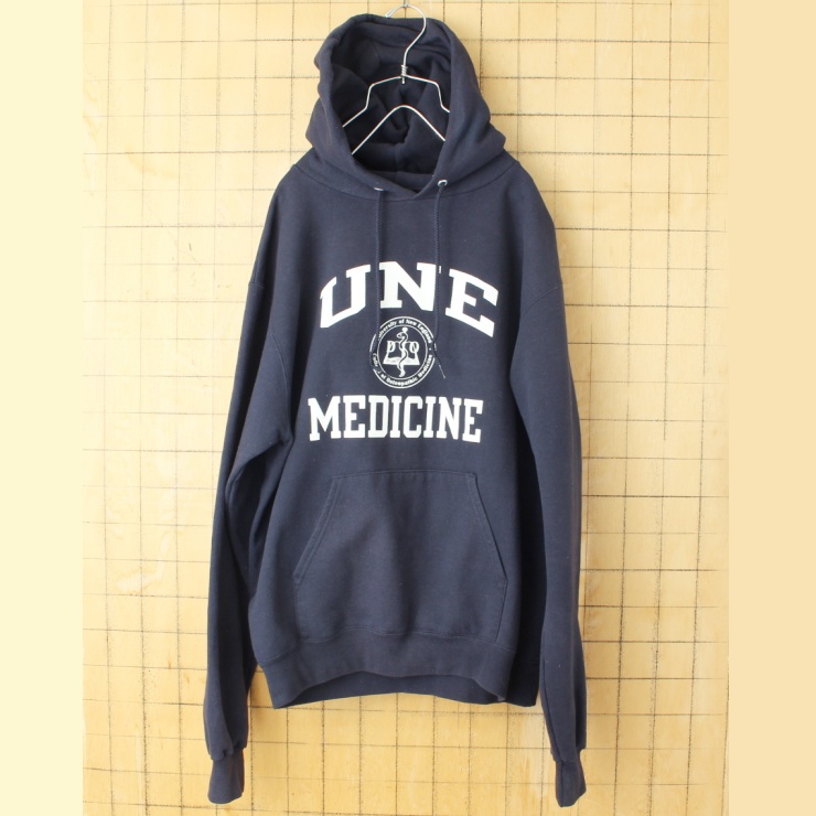 00s USA champion チャンピオン UNE MEDICINE スウェット パーカー ネイビー メンズM フーディー アメリカ古着