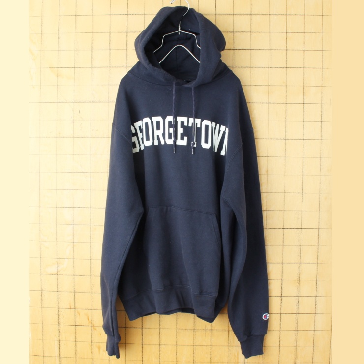 00s USA champion チャンピオン GEORGETOWN スウェット パーカー ネイビー メンズM フーディー アメリカ古着