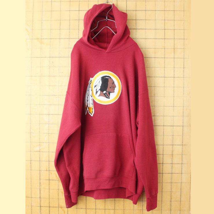 USA NFL RED SKINS レッドスキンズ スウェット パーカー レッド メンズXL フーディー インディアン アメリカ古着