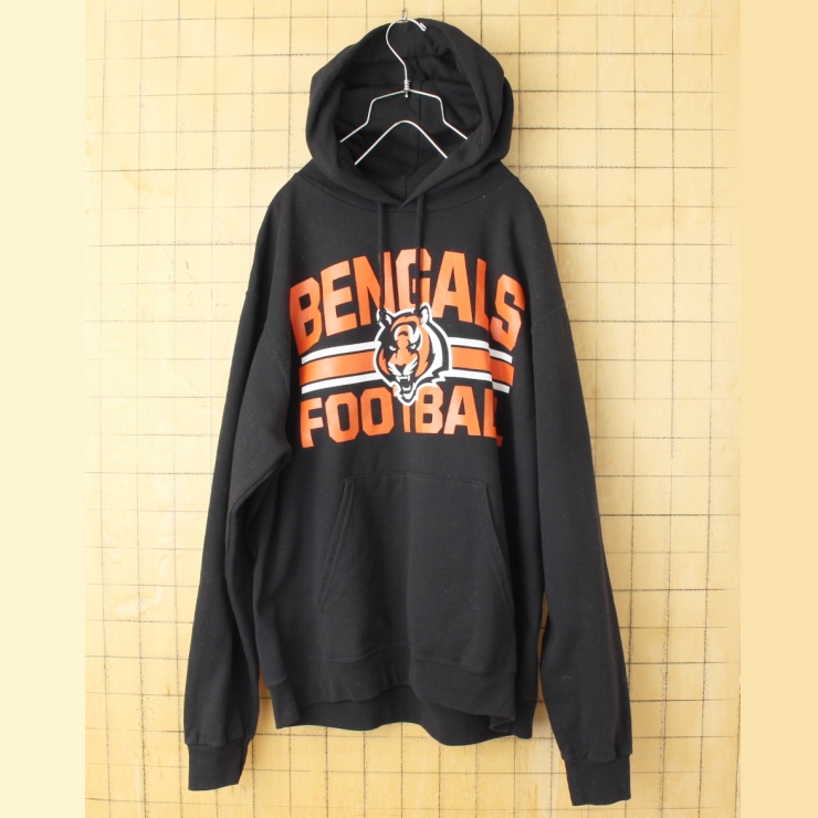 USA NFL BENGALS FOOTBALL スウェット パーカー ブラック メンズL フーディー アメリカ古着