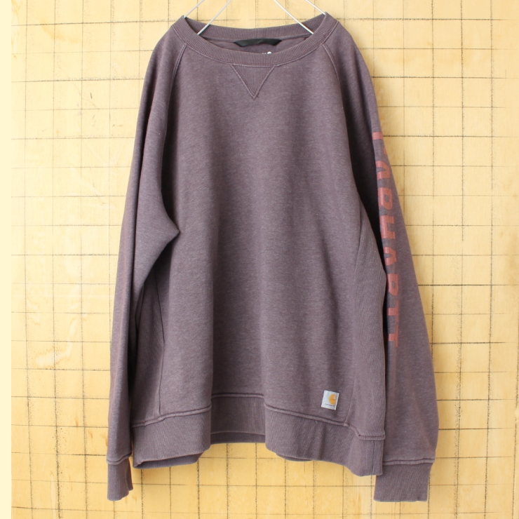ビッグサイズ USA carhartt カーハート スウェット モカブラウン レディースXXL メンズXL 袖プリント アメリカ古着