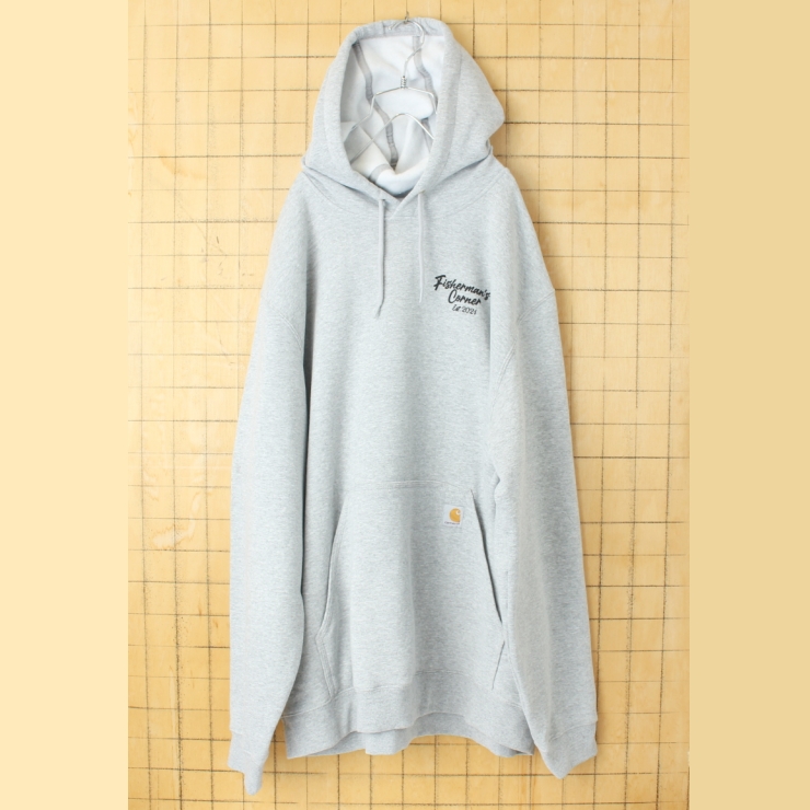 デッドストック ビッグサイズ USA carhartt カーハート スウェットパーカー グレー メンズ2XL フーディー プリント アメリカ古着
