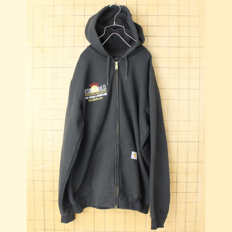 USA carhartt カーハート ジップアップスウェットパーカー ブラック メンズM フーディー 刺繍 アメリカ古着