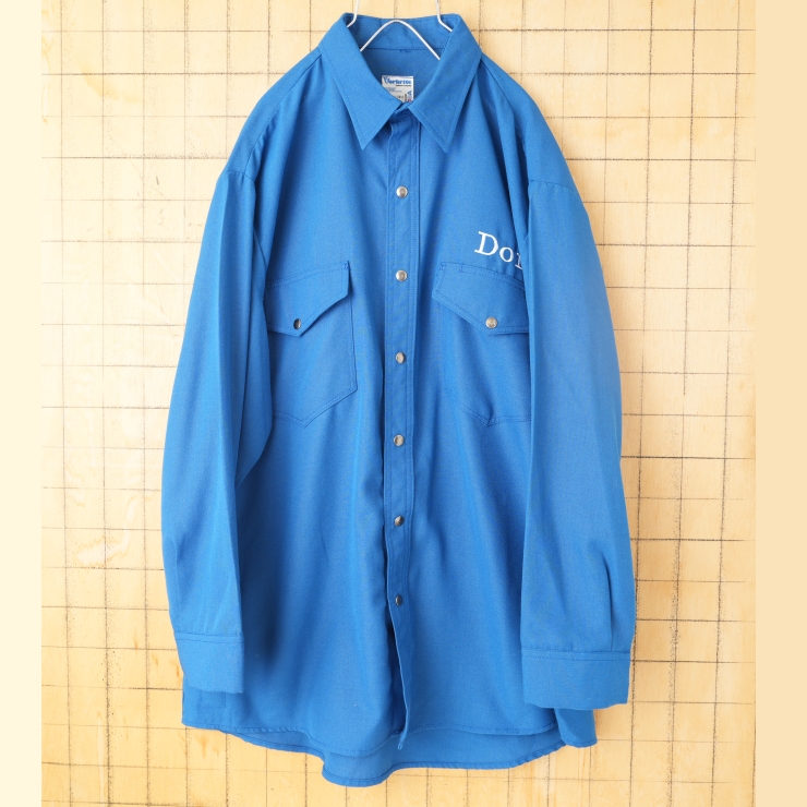 ビッグサイズ 80s 90s USA製 Workrite GMC ワークシャツ ブルー メンズ2XL相当 長袖 刺繍 アメリカ古着