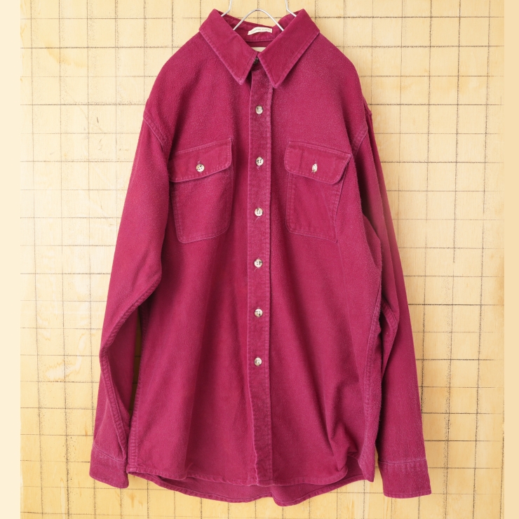80s 90s USA製 ST JOHN'S BAY コットンシャモアクロスシャツ ボルドー レッド メンズL 長袖 アウトドア アメリカ古着