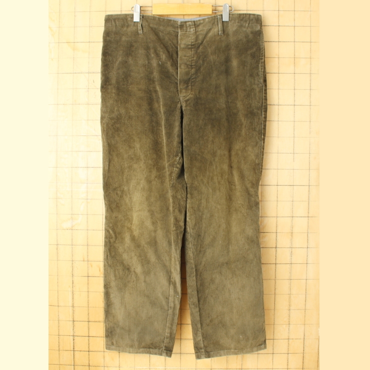 ビッグサイズ 70s 80sEURO 太畝コーデュロイパンツ カーキ グリーン W39相当 ヨーロッパ古着