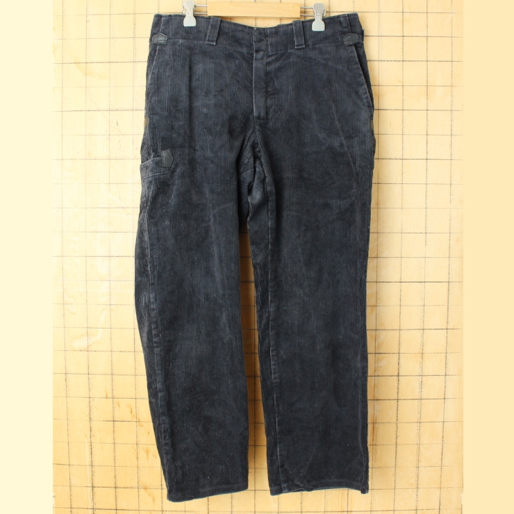 70s 80s ドイツ製 FHB 太畝コーデュロイロガーパンツ ブラック W33相当 ユーロワーク EURO ヨーロッパ古着