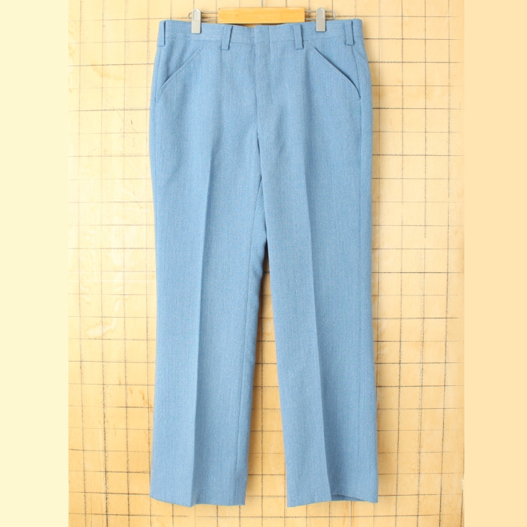 70s 80s USA製 スラックス ドレスパンツ ブルー W35相当 TALON アメリカ古着