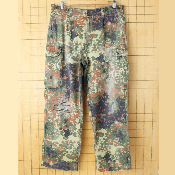 90s ドイツ軍 ミリタリー フレクターカモ カーゴパンツ W36相当 タック 迷彩 カモフラージュ 実品 ヨーロッパ古着