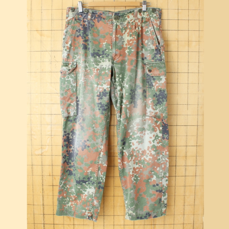00s ドイツ軍 ミリタリー フレクターカモ カーゴパンツ W35相当 タック 迷彩 カモフラージュ 実品 ヨーロッパ古着