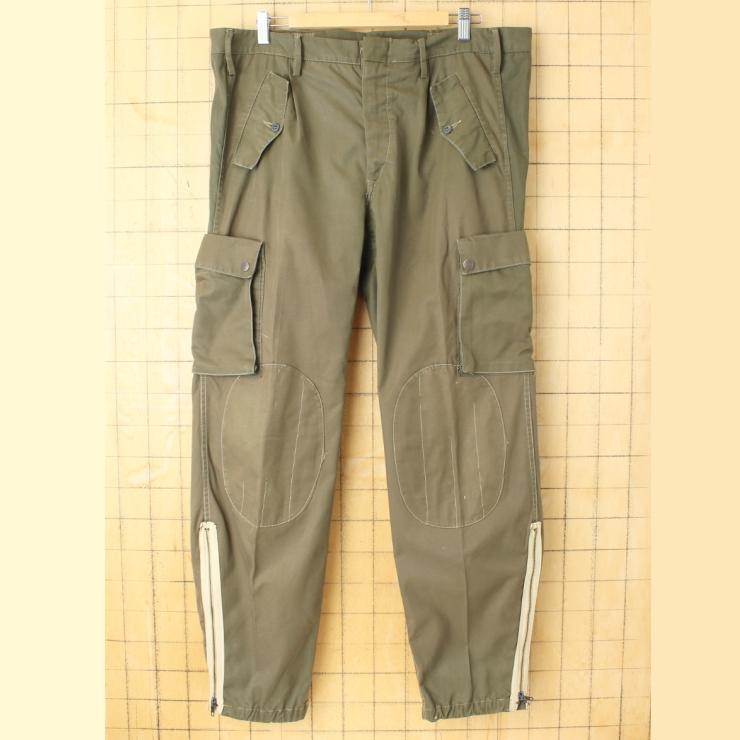 ビッグサイズ 70s 80s イタリア軍 コンバットパンツ ミリタリー カーゴ W39相当 タック 裾ジップ 実品 ヨーロッパ古着