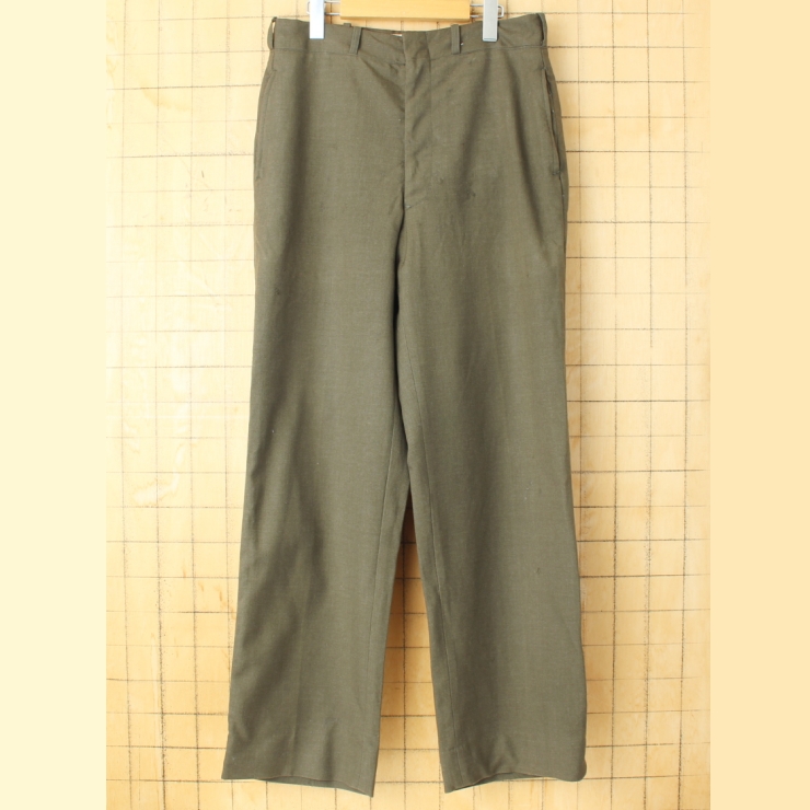 60s U.S.ARMY ウールパンツ TROUSERS MENS WOOL SERGE GREEN TYPE2 CLASS6 ミリタリー W32 スラックス 実品 アメリカ古着