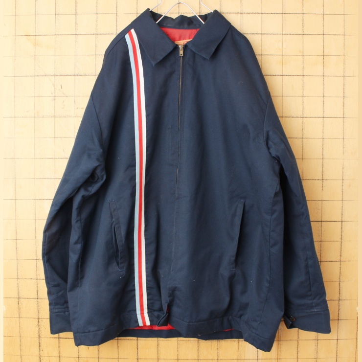 70s 80s USA製 WORK WEAR CORPORATION 中綿 ワーク ジャケット ネイビー キルティングライナー メンズL 無地 アメリカ古着