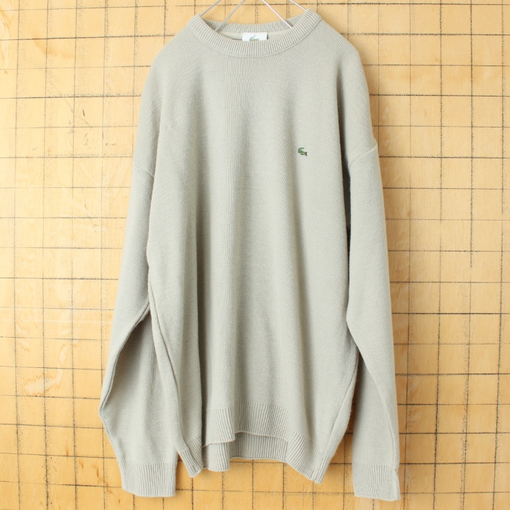 90s 00s フレンチラコステ LACOSTE ウールニットクルーネックセーター ベージュ メンズL相当 ヨーロッパ古着