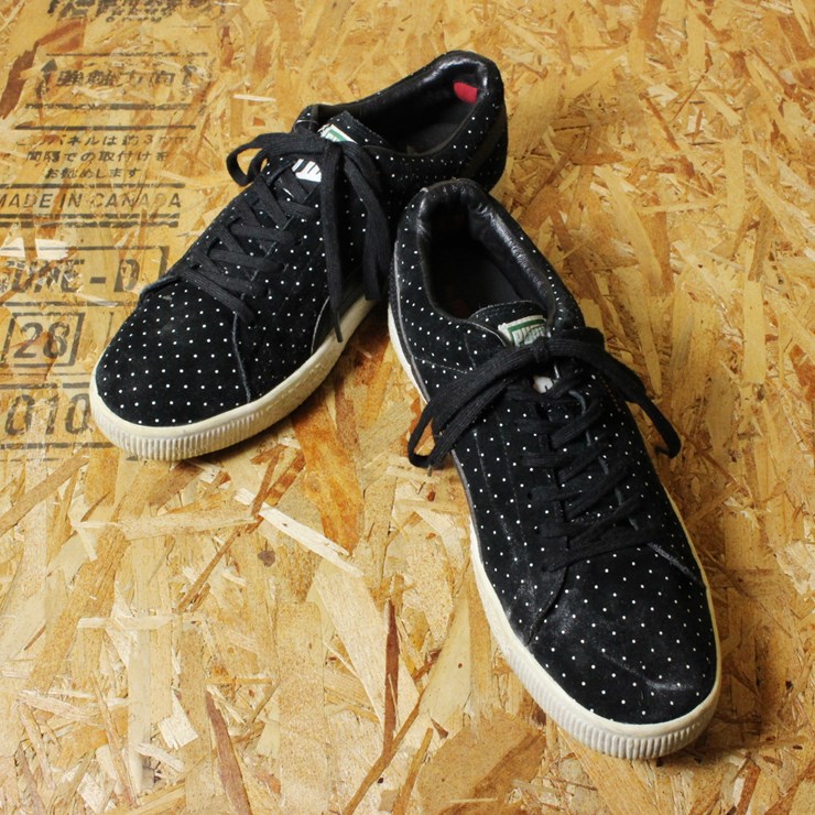 古着 PUMA UNDEFEATED コラボ 限定品 Clyde クライド スニーカー ブラック ドット水玉 スウェード レザー シューズ 28.5cm メンズ