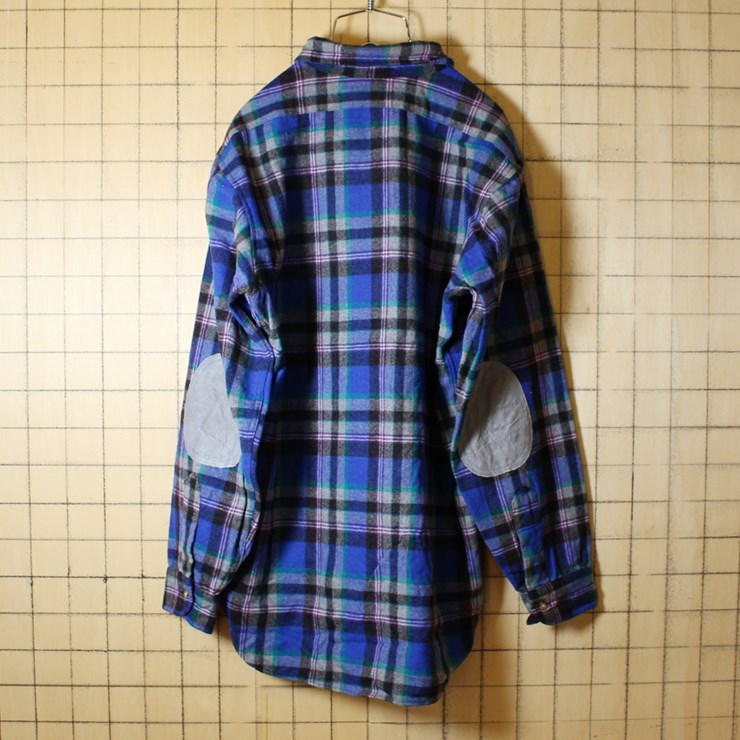 70s USA製 古着 pendleton ペンドルトン ブルー 長袖 ウール チェック シャツ メンズM エルボーパッチ / 古着屋