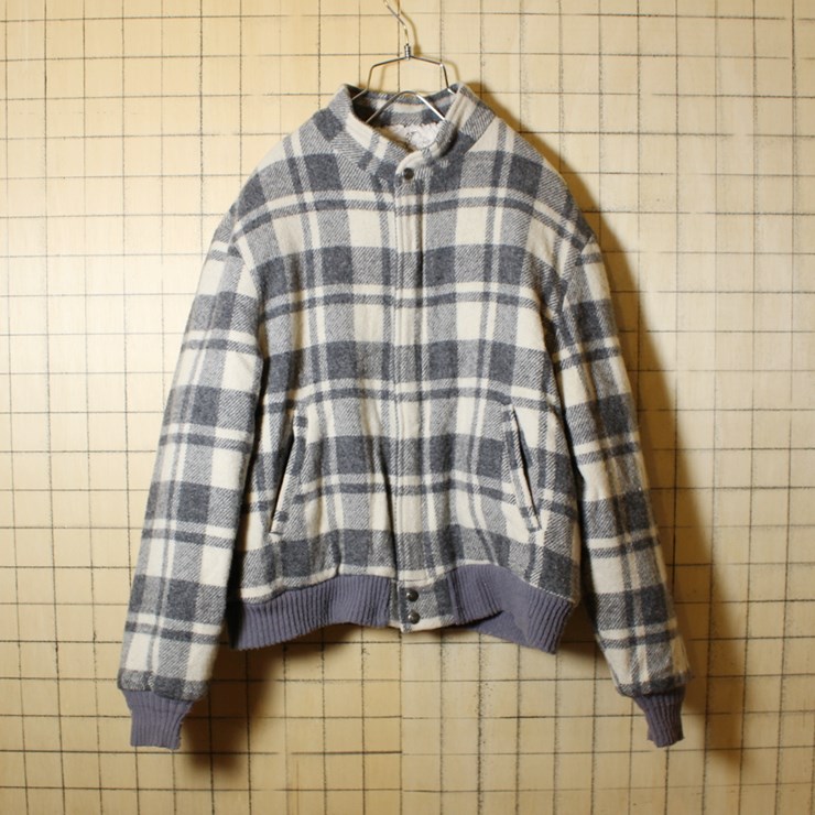 USA製 80s 古着 Woolrich チェック柄 裏ボア ウールジャケット メンズL グレー ホワイト ウールリッチ