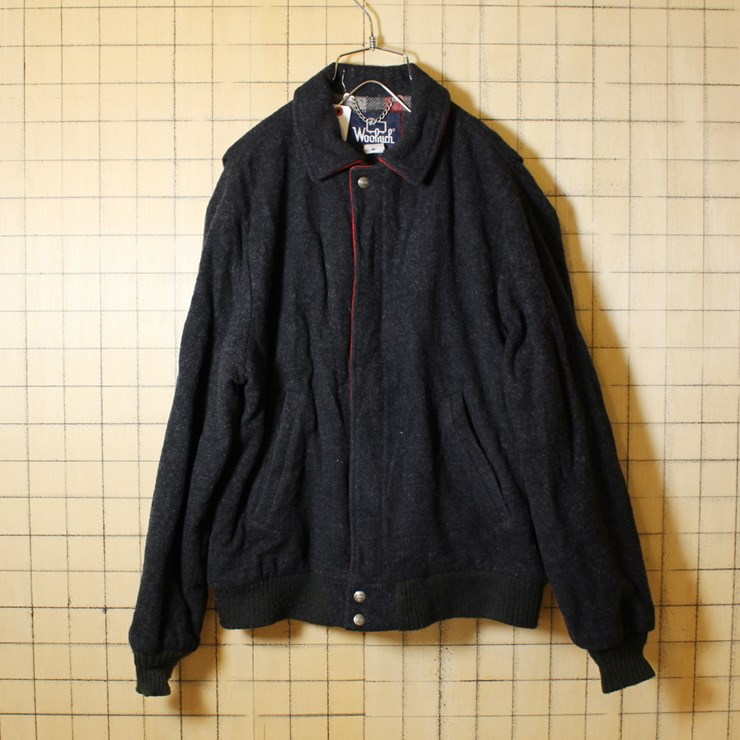 USA製 80s 古着 Woolrich ウールジャケット メンズM ダークグレー ウールリッチ チェック柄