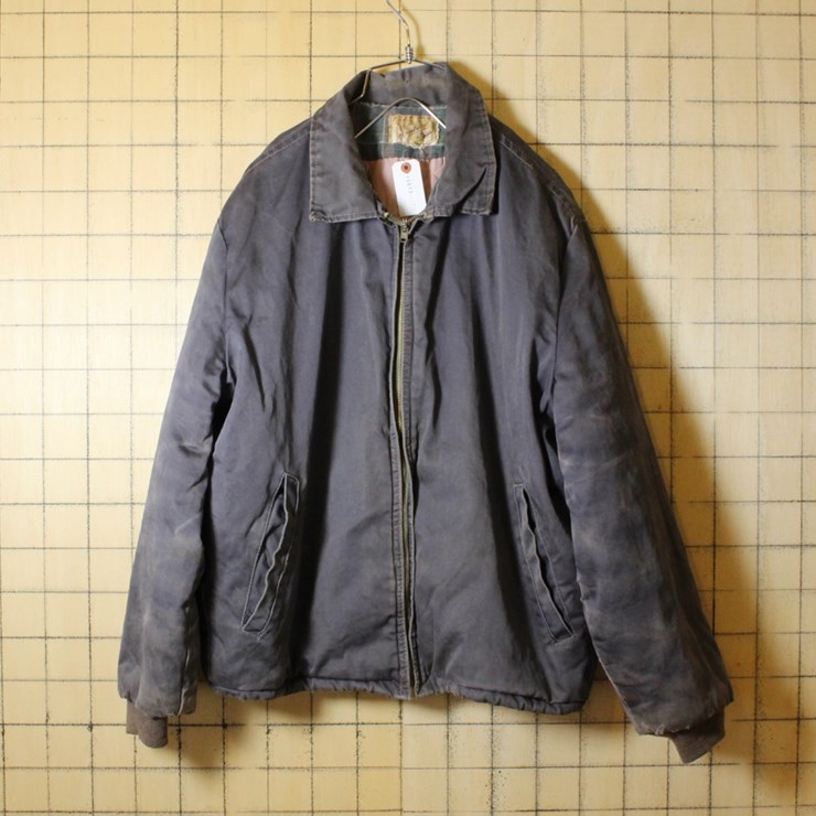 USA製 ビンテージ 50s 古着 ギャバ ワーク 中綿 ジャケット メンズML相当 LENZIP Sportwear ダメージ リペア