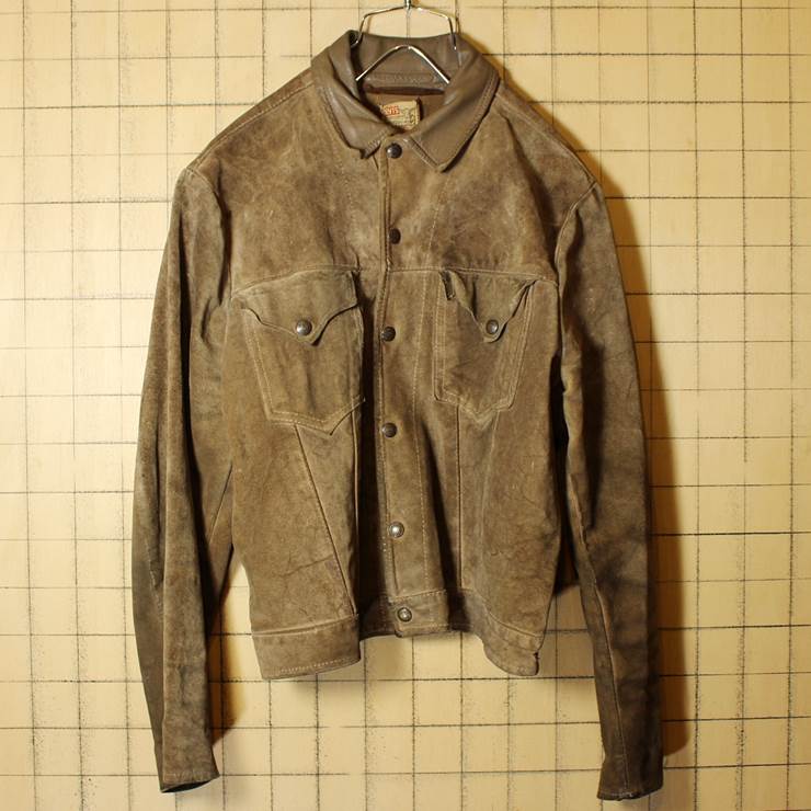 1950s Levi's リーバイス ショートホーン ブラウン スウェードレザー ジャケット 3rdタイプ メンズSM相当 本革 古着