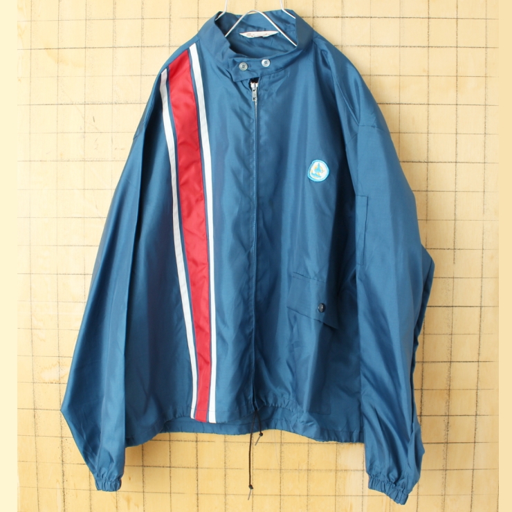 ビッグサイズ 60s 70s USA製 Swingster ナイロンレーシングジャケット メンズXL相当 ネイビー ブルー アメリカ古着