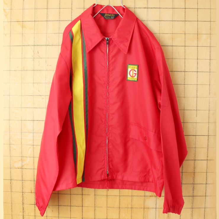 70s 80s USA製 Swingster ワッペン ナイロンレーシングジャケット メンズL レッド アメリカ古着