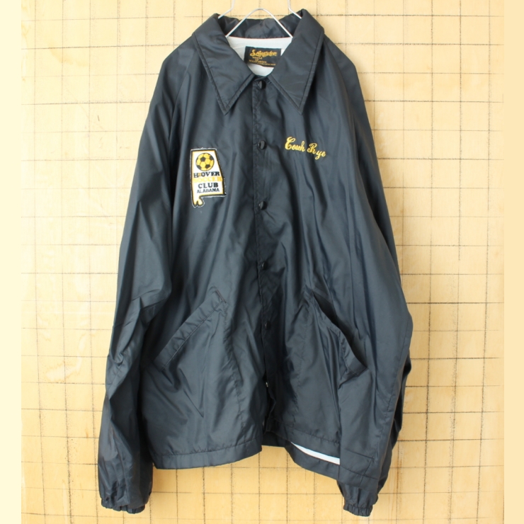 ビッグサイズ 70s 80s USA製 Swingster ワッペン ナイロンコーチジャケット メンズXL ブラック サッカー アメリカ古着
