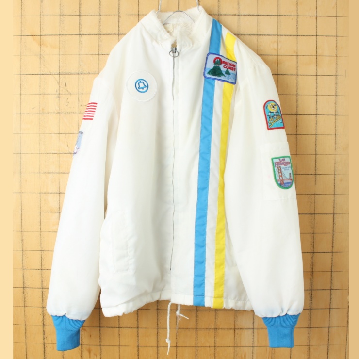 70s 80s USA製 THE GREAT LAKES JACKET ナイロン レーシング ジャケット ホワイト メンズS ボアライナー アメリカ古着